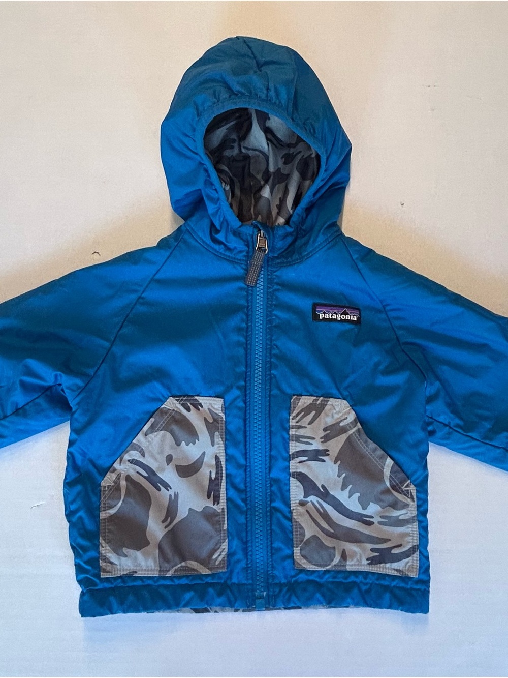 Patagonia Baby Reversible Puff-Ball Jacket Blue Gray Camoflage Boys Size 3 - Picture 7 of 12